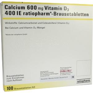 Calcium 600mg Vitamin D 3 400 I.E. Ratiopharm, 100 ST