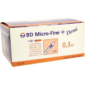 BD Micro-Fine+ U100 Demi 0.3x8mm, 100 ST